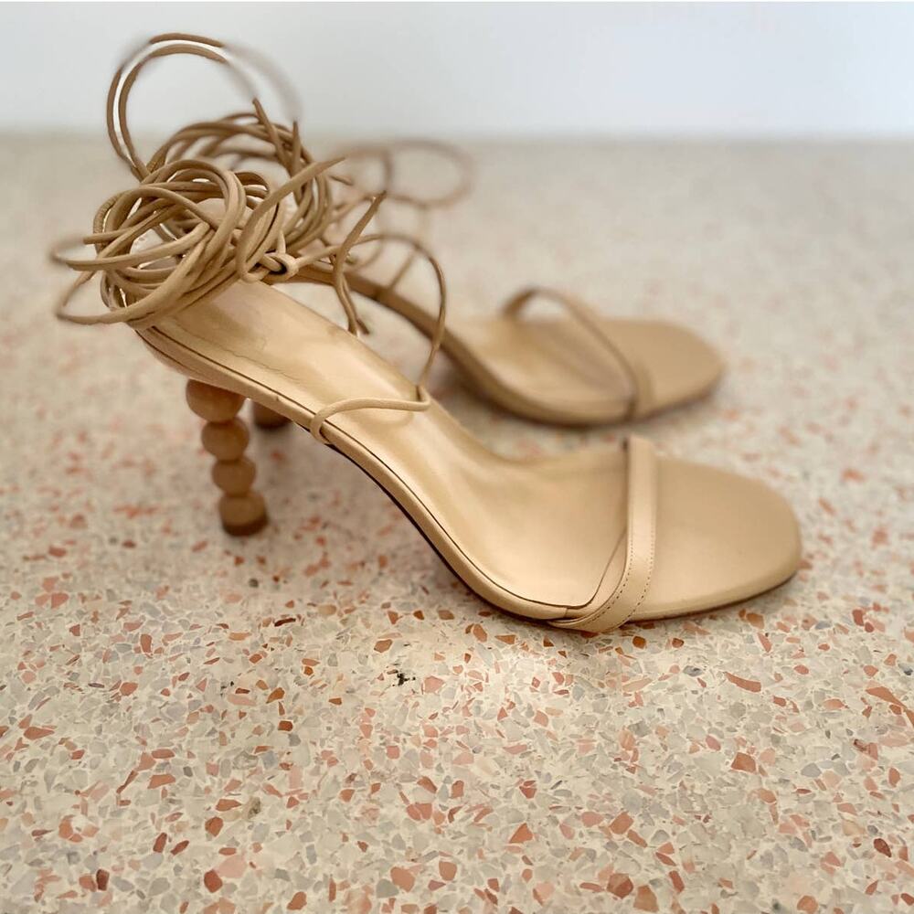 LPA Mel Lace Up Heeled Sandal - Nude - Size 10